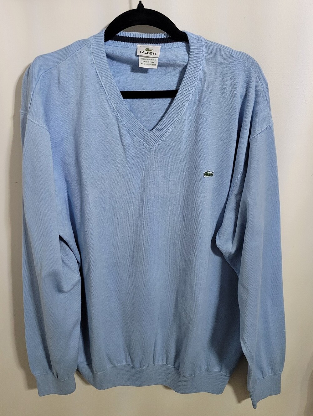 Lacoste Men's Light Blue V-neck Sweater, Size 2X? See Measurements